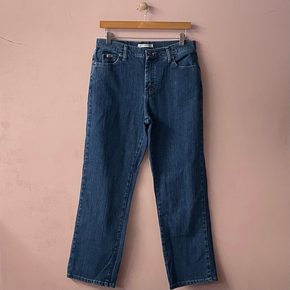 Vintage Lee Relaxed Straight Leg Medium-Dark Wash Blue Jeans GUC Size 10 Short